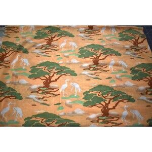 Fabric 2 Yards New Material Salmon Color Green Trees Birds Granny Core